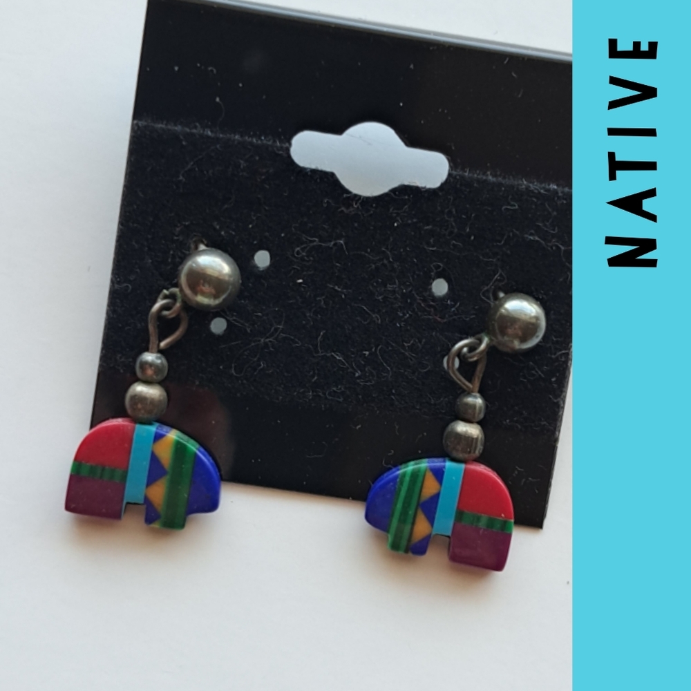 Tiny semiprecious bear earrings